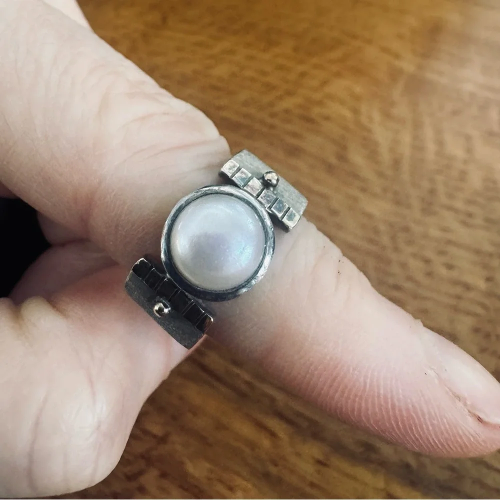 Vintage Silpada Cultured Pearl Sterling Silver 925 Ring Modern Artisan Detail 6
